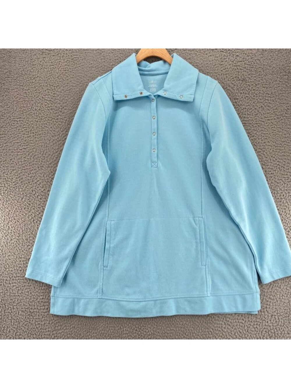 J Jill Sweatshirt Womens Large Blue Fit Double Knit Snap Collared Tunic Pocket